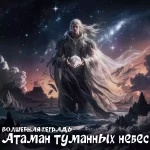 На изображении человек с длинными светлыми волосами держит магический шар. Вокруг него ночное небо со звёздами и облака.